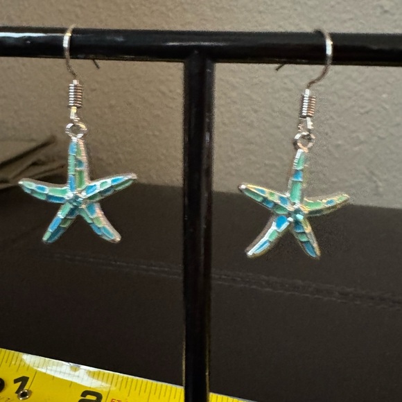 Jewelry - Starfish Dangle Earrings in Blue and Silver Tone